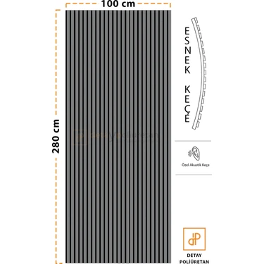 Detay Poliuretan Mdf Ahşap Akustik Duvar Paneli 100 x 280 cm ( Antrasit