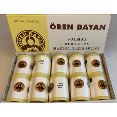 Atmaca Tuhafiye Ören Bayan Koton Makine Nakış Makarası Beyaz(Kırık Beyaz) 10LU