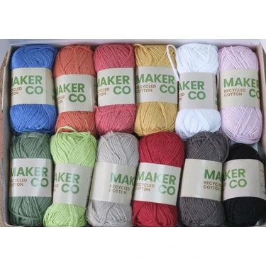 Tuva Makerco Recycled Cotton 12'li Ip Seti, Nakış Punch Amigurumi Örgü Tığ