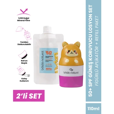 Bade Natural Çocuk Güneş Koruyucu Losyon 50+ Spf  Doğal Refill Paket + Kedi Figürlü Aplikatör