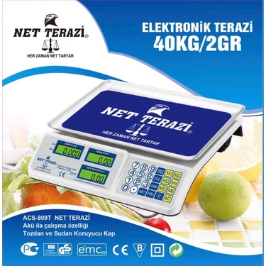 Net Terazi ACS-809T 40 kg Kapasite Elektronik Terazi Para Kontrol