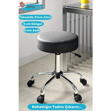 Depolife Döner Ofis Kasiyer Taburesi Tekerlekli Deri Döşeme Oturak Eczane Laboratuvar Büro Çalışma