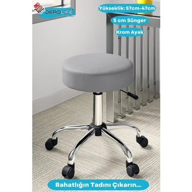Depolife Döner Ofis Kasiyer Taburesi Tekerlekli Deri Döşeme Oturak Eczane Laboratuvar Büro Çalışma