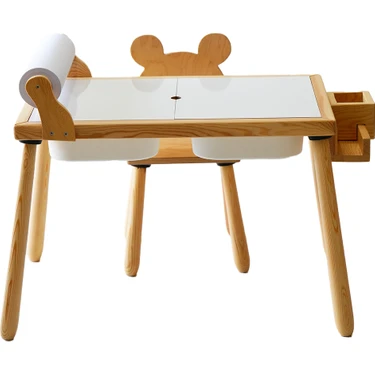 Woodnjoy  Doğal Ahşap Duyusal Çocuk Aktivite Masası Oyun Masası ve Çocuk Çalışma Masası 1 Sandalye