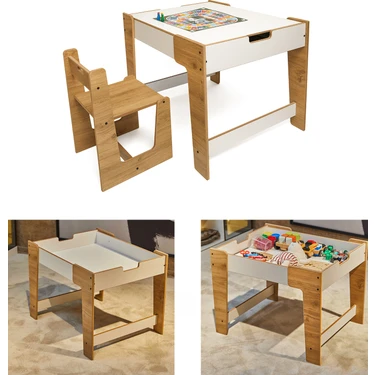 Minera Anka Montessori Ahşap Oyun ve Aktivite Masası ve Sandalyesi 0-6 Yaş