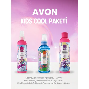 Avon Kids Cool 3'lü Çocuk Bakım Seti – Parfüm Sprey, Saç Açıcı Sprey, 2'si 1 Arada