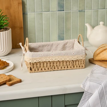 Karaca Daisy Vizon Ekmek Sepeti 25 cm Kağıt İp Dokuma ve Pamuklu İç Kılıf ile Özel