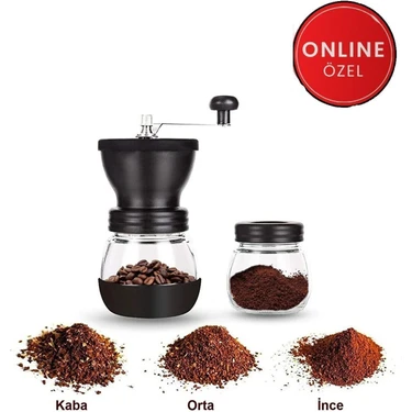 Coffee Factory Cam ve Seramik Gövdeli El Tipi Kahve Değirmeni Kalın ve İnce Ayar Seçenekli