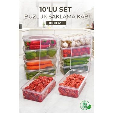 Kitchen Life 10 Adet Kapaklı 1000 ml Derin Dondurucu Difriz Saklama Kabı - BPA İçermez Çok Amaçlı
