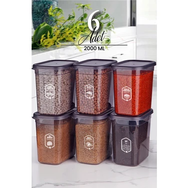 Kitchen Life 6'lı Antrasit Moly Dikdörtgen Saklama Kabı Seti 2000 ml - Çoklu Set Yapılabilen Set