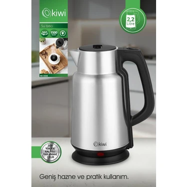 Kiwi KK-3334 Paslanmaz Çelik Su Isıtıcı 2.2l 1500 W Gizli Rezistans ve 360° Kablosuz