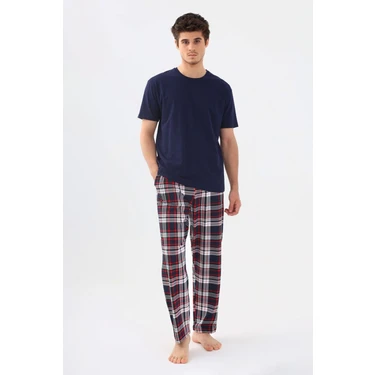 Erkek Kısa Kollu Ekose Desenli Pamuklu Pijama