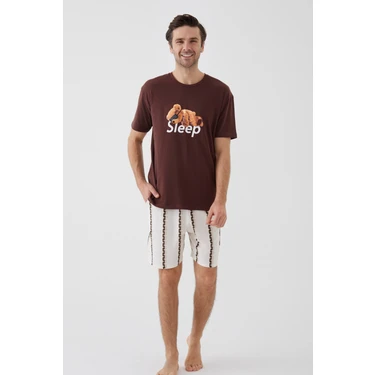 Koza İç Giyim Erkek Kısa Kollu Pamuklu Ayıcık Desenli Şortlu Pijama