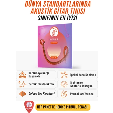 Pitbull Strings Venus Series Vag 11-52 Akustik Gitar Teli El Takım 011-052 Kararmaya Karşı