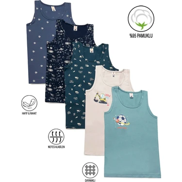 Özkan Underwear 31800 5'li Paket Erkek Çocuk Karışık Renkli Desenli Pamuklu Yumuşak Rahat Kalın