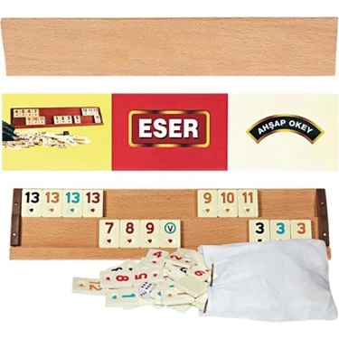 Eser Büyük Boy Ahşap Ağaç Okey Takımı 4 Parça Eğlenceli Oyun