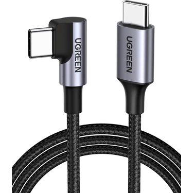 Ugreen Usb-C 60W 3A Qc Pd 90 Derece Örgülü Hızlı Şarj Kalosu, 2 Metre, Siyah,