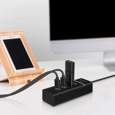 Azrlya Çok Amaçlı 4 Port Girişli Güçlü USB 3.0 Port Çoklayıcı Adaptör Switch Splitter Hub 1.2m