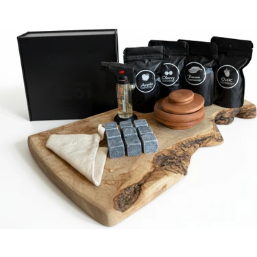 Premium Hediyelik Viski Tütsüleme Seti, 1 Smoker, 9 Adet Mermer Küpler, Torch Çakmak ve 4