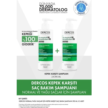 Dercos Anti-Dandruff Normal ve Yağlı Saçlar Için Kepeğe Karşı Etkili Bakım Şampuanı 390 ml