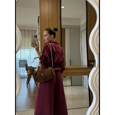 Beli Kemerli Pileli Hırka Yüksek Bel Bol Pantolon Alt-Üst Modal