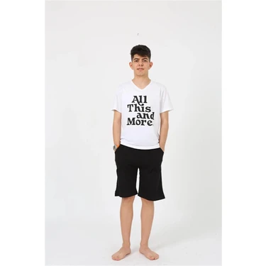 Alfa Aksesuar 03 Moda Erkek Genç Garson Boy Kısa Kol Beyaz Penye Şortlu Pijama Takımı