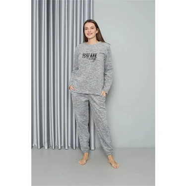 Alfa Aksesuar 03 Moda Polar Kadın Pijama Takımı Gri