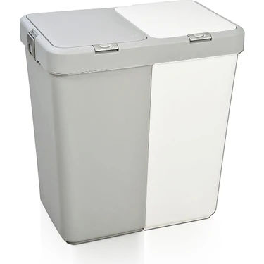 Motek Çok Amaçlı Çift Bölmeli 80 Litre Gri-Beyaz Çamaşır Sepeti Suya Dayanıklı Şık