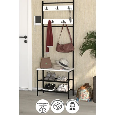 Bofigo 3 Raflı Metal Portmanto Elbise Askılığı Vestiyer Ayakkabılık Samanyolu