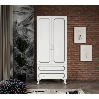 Stil 2 Kapaklı 2 Çekmeceli Modern Gardırop, Elbise Dolabı - Tamamı