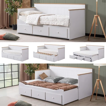 Setay Yavrulu Karyola, Marmaris Divan Karyola Çekmeceli Açılır Çift Kişilik Karyola + Soft