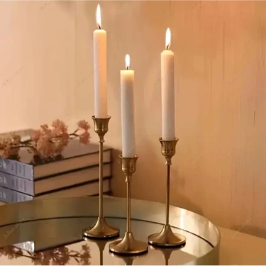 Bliss Store Full Eskitme Gold Şamdan Metal 3’lü Gold Şamdan Pirinç Malzeme ile Retro
