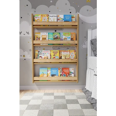 Zeo Wood Design Montessori 4 Raflı Mdf Çocuk Kitaplığı 120*80 cm - Safir