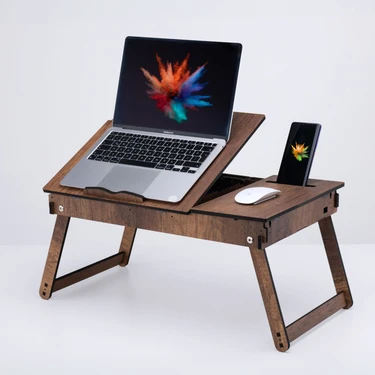 Vigo Wood Katlanır Ayaklı Ayarlanabilir Laptop Sehpası Telefon Bölmeli Bilgisayar Çalışma
