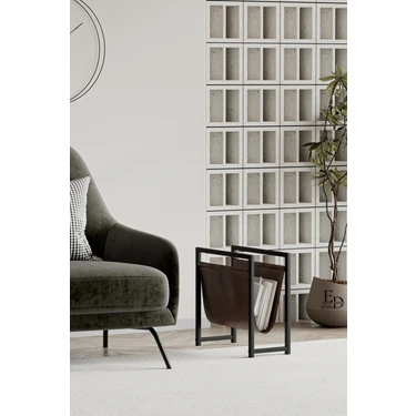 ED Efelez Design Coral Koltuk Yanı Dergilik , Gazetelik , Kitaplık, Siyah Metal - Kahverengi