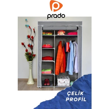 Prado Elit Yandan Raflı Çelik Profilli Portatif Bez Dolap