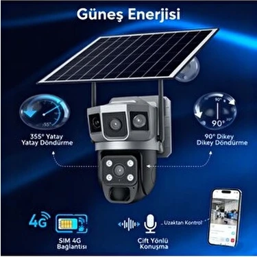 Dobest 4g Solar Panelli Güvenlik Kamerası, Güneş Enerjili , 6mp Çift Lens, Sim Kartlı, Ptz, Su