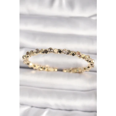Ayder Timya Pirinç Gold Renk Zirkon Taşlı Küp Dorika Model Kadın Bileklik - TJ-BB6635
