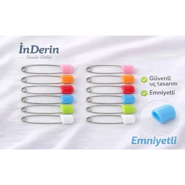 İnderin 12’li Renkli Çengelli Emniyetli Plastik Dikiş Hobi Tasarım Büyük
