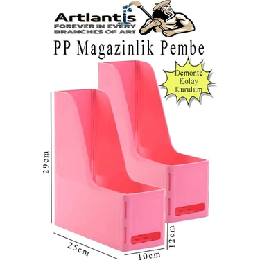Artlantis Pembe Magazinlik Demonte Plastik 2 Adet Plastik Kutu Klasörü Magazinlik A4 Dosya ve Masa