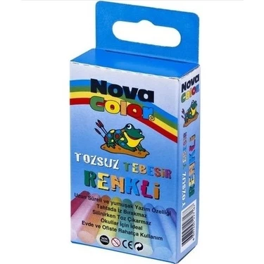 Nova Color Tozsuz Renkli Tebeşir Seti - 10'lu Karışık Renkler, Standart Ölçüler, Düz