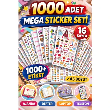 Cabuk Baskı 1000 Sticker Seti Mega Paket – Ajanda Sticker, Planner Sticker, Defter ve Not Defteri