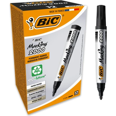 Bic Marker Siyah 2000 Yuvarlak Uçlu Permanent Markör 12'li