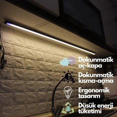 Rultech Dokunmatik 120CM Gün Işık Tak Çalıştır LED Işık Mutfak, Dolap, Tezgah Altı, Duvar Dekoratif