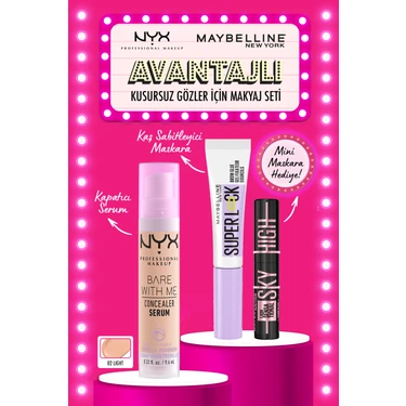 NYX Professional Makeup Bare With Me 02 & Superlock Göz Alıcı Göz Makyajı Seti & Sky High Mini