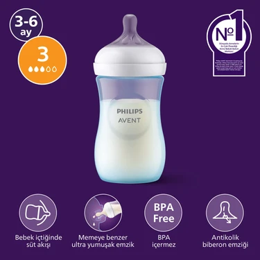 Philips Avent Doğal Tepkili PP Mavi Biberon, 260ml, 3-6 Ay,