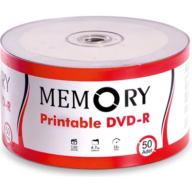 MEMORY Printable Dvd-R 16x 4.7 Gb 50 Li Adet Boş Printable Dvd