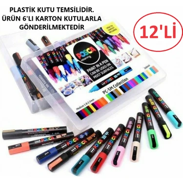 Posca 12'li  Pc-5m (1.8-2.5mm) Keçe Uçlu Akrilik Markör Kalem  Poska PC5M Pc -