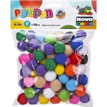 Nova Color 20 mm Ponpon 100 Adet Renkli Güvenli Çocuklar için Malzeme
