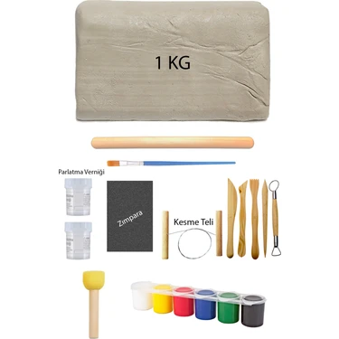 Acuto Beyaz Seramik Hamuru 1 Kg Kil Ebeşuar Seti Akrilik Boya Su Bazlı Vernik Ahşap Merdane